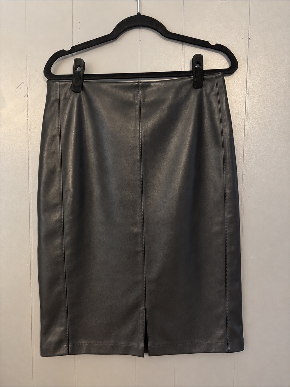 Sleek Black Faux Leather Pencil Skirt with Center Vent